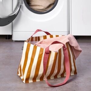 IKEA Striped Tote Bag with Pink Handles